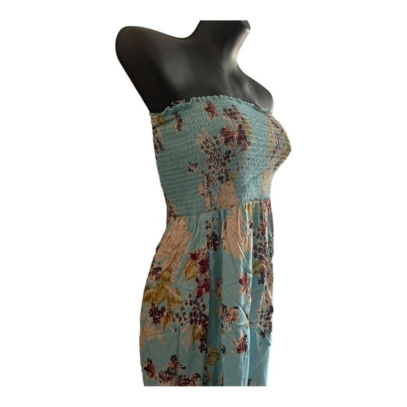 angie Blue Smocked Bodice Coral Border Print Maxi - Picture 6 of 13